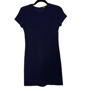Theory Size 0 Navy Blue Jatinn K Oxfold Knit Sheath Dress Short Sleeve Career